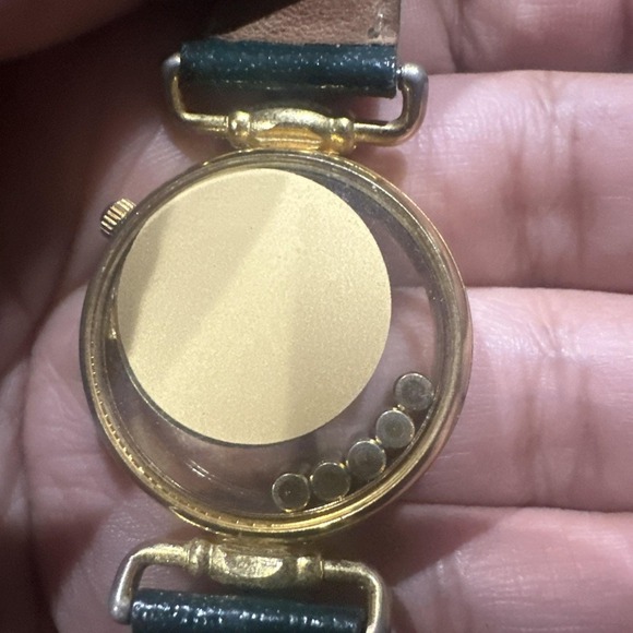 Works Vtg PEARL Christmas Tree Dial Watch Women Quartz Leather NEW BATTERY 30mm - Picture 4 of 9